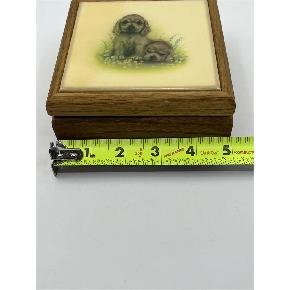 Vtg Kimberly Graphic Art Tile Jewelry Box Cocker Spaniel Puppies 5